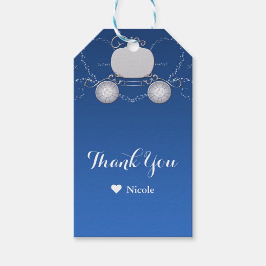 青と銀の輝くかぼちゃの馬車 シンデレラ ギフトタグ (正面)