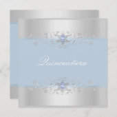 青と銀の雪の宝石のキンセアニエラ招待状 招待状 (正面/裏面)