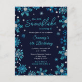 青と銀の雪の結晶の誕生日パーティー ポストカード (正面)