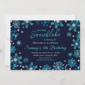青と銀の雪の結晶の誕生日パーティー 招待状 (正面)