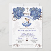 青と銀の風船メキシコベビーシャルラバプテスマ 招待状 (正面)