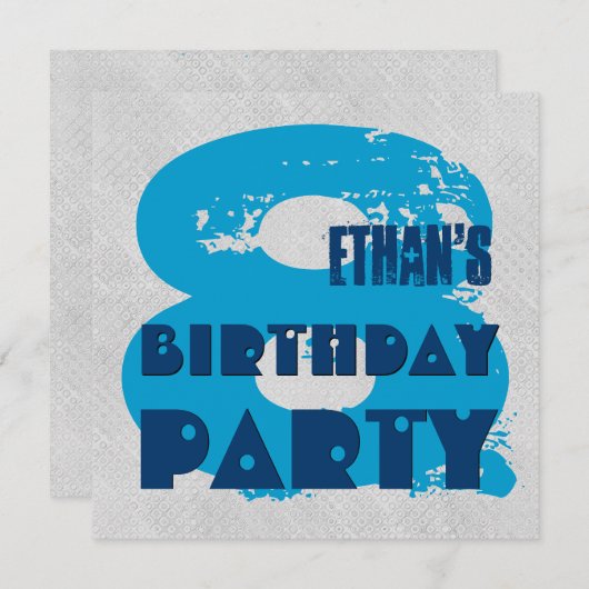 青と銀の8歳の誕生パーティー8歳V11G 招待状 (正面/裏面)