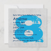 青と銀の8歳の誕生パーティー8歳V11G 招待状 (裏面)