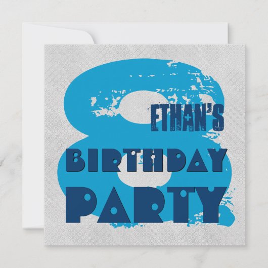 青と銀の8歳の誕生パーティー8歳V11G 招待状 (正面)