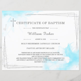 青と銀の《キリスト教》洗礼式や命名式証明書