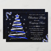 青と銀の リボンの木 社交クリスマス 招待状 (正面/裏面)