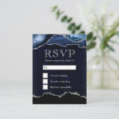 青と銀エレガントのグリッター大理石瑪瑙 出欠カード (スタンド正面)