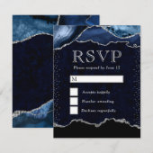 青と銀エレガントのグリッター大理石瑪瑙 出欠カード (正面/裏面)