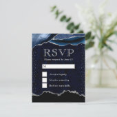 青と銀エレガントのグリッター大理石瑪瑙 出欠カード (スタンド正面)