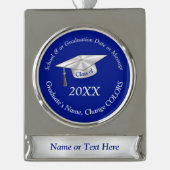 青と銀、パーソナライズされた卒業オーナメント シルバープレートバナーオーナメント (正面)