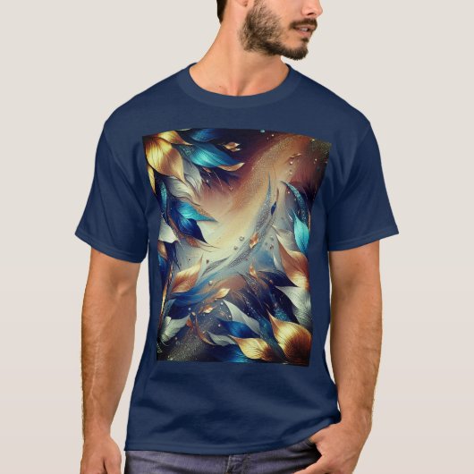 青と銅の葉の抽象Tシャツ Tシャツ (正面)