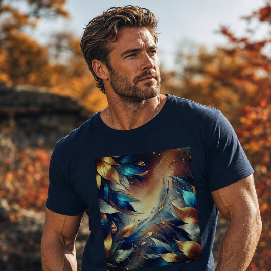 青と銅の葉の抽象Tシャツ Tシャツ
