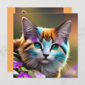 青と錆のカラフルな猫と花 (正面/裏面)