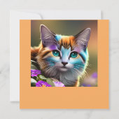 青と錆のカラフルな猫と花 (裏面)