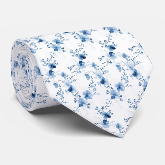 青と青と花の花 ネクタイ (ロール)
