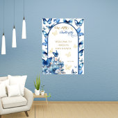 青と魅力的金ゴールドバタフライガールベビーシャワー ポスター