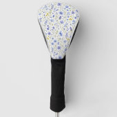 青と黄と緑の水彩画の野の花模様 ゴルフヘッドカバー (正面)