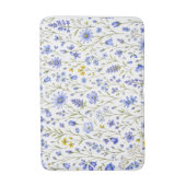 青と黄と緑の水彩画の野の花模様 バスマット (正面縦)