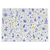 青と黄と緑の水彩画の野の花模様 ラージペーパーバッグ (正面)