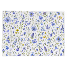 青と黄と緑の水彩画の野の花模様