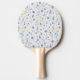 青と黄と緑の水彩画の野の花模様 卓球ラケット