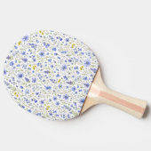 青と黄と緑の水彩画の野の花模様 卓球ラケット (横)