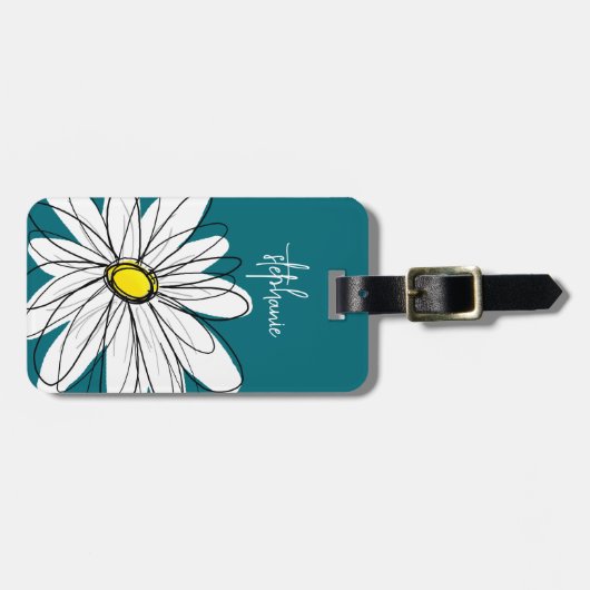 青と黄のお洒落デイジーカスタム文字 ラゲッジタグ (正面横)