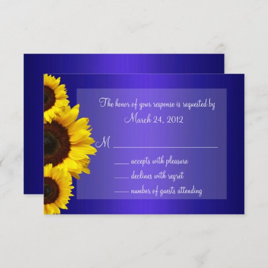 青と黄のひまわりの結婚式の出欠 出欠カード (正面/裏面)
