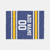 青と黄のスポーツストライプ名前をカスタムする番号 フリースブランケット (正面(横))