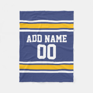 青と黄のスポーツストライプ名前をカスタムする番号 フリースブランケット