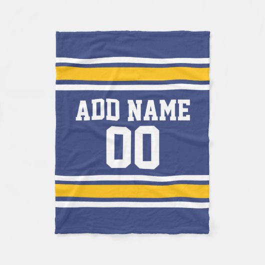 青と黄のスポーツストライプ名前をカスタムする番号 フリースブランケット (正面)