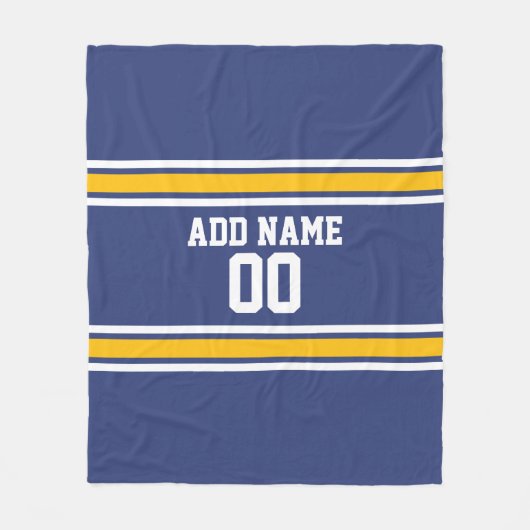 青と黄のスポーツストライプ名前をカスタムする番号 フリースブランケット (正面)