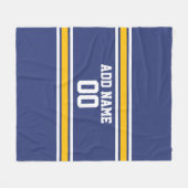 青と黄のスポーツストライプ名前をカスタムする番号 フリースブランケット (正面(横))