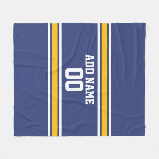 青と黄のスポーツストライプ名前をカスタムする番号 フリースブランケット