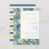 青と黄のデイジー、春フローラブライダルシャワー 招待状 (正面/裏面)