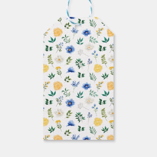 青と黄のフローラブライダルシャワーありがとう ギフトタグ (裏面)