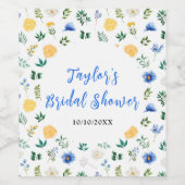 青と黄のフローラブライダルシャワー ワインラベル (シングルラベル)