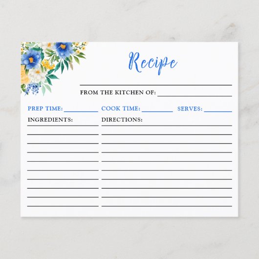 青と黄のフローラレシピカード (正面)