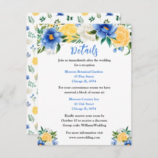 青と黄のフローラ結婚詳細 エンクロージャーカード (正面/裏面)