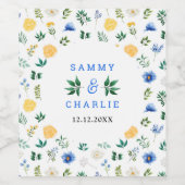 青と黄のフローラ結婚 ワインラベル (シングルラベル)