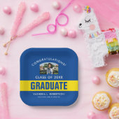 青と黄の卒業パーソナライズされた写真 ペーパープレート (パーティー)