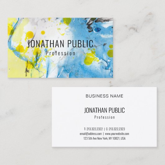 青と黄の抽象芸術モダンのエレガントテンプレート 名刺 (正面/裏面)