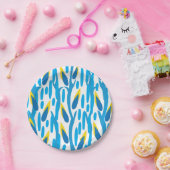 青と黄の抽象芸術葉シック ペーパープレート (パーティー)