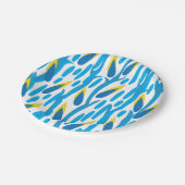 青と黄の抽象芸術葉シック ペーパープレート (アングル)