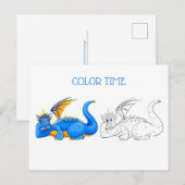 青と黄の笑うドラゴンのカラーリング活動 ポストカード (正面/裏面)