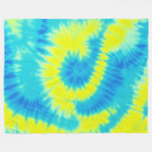 青と黄の絞り染め フリースブランケット (正面(横))