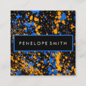 青と黄の絵を描(ばちゃばちゃ)跳ねるメイクアップアーティスト スクエア名刺 (正面)