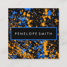 青と黄の絵を描（ばちゃばちゃ）跳ねるメイクアップアーティスト スクエア名刺