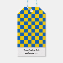 青と黄の色の正方形/チェックされたパターン ギフトタグ