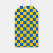 青と黄の色の正方形/チェックされたパターン ギフトタグ (裏面)